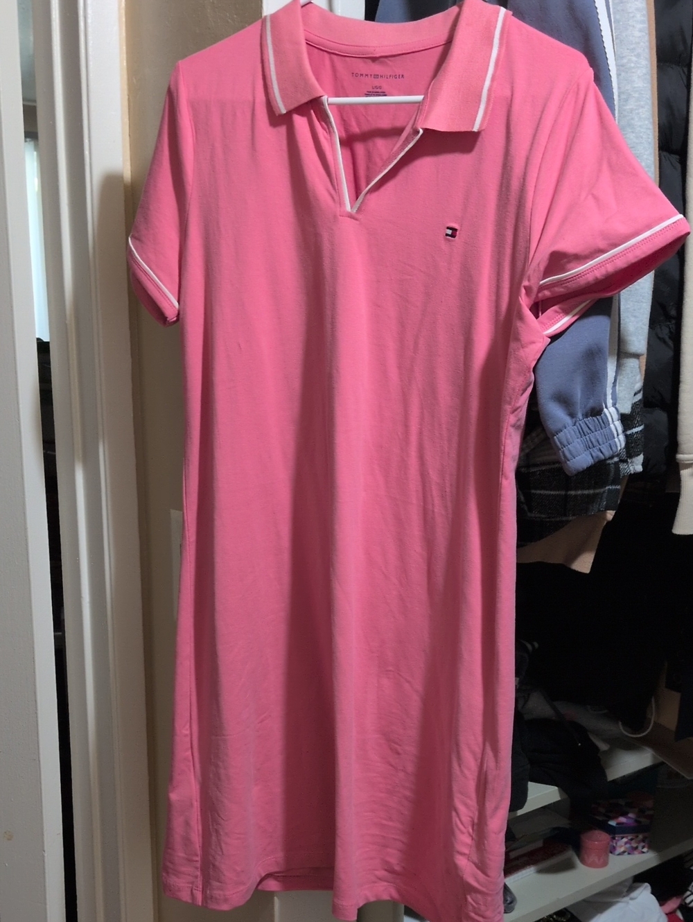 Tommy Hilfiger Pink Polo Dress with White Trim